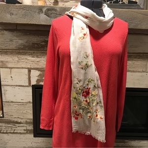 J. Jill Scarf Embroidered Floral 20”x70”